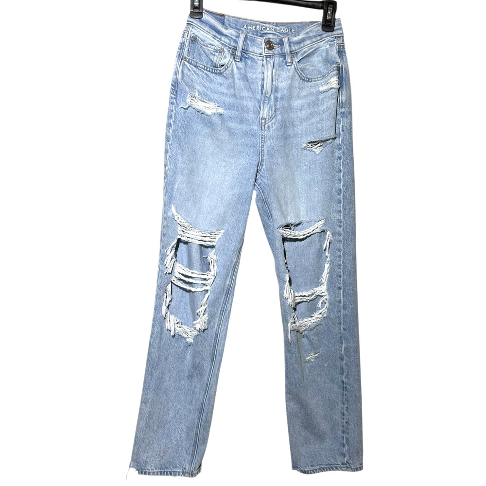 American Eagle Jeans Women 2 Highest Rise 90s Boyfriend Thrashed Y2K Distressed